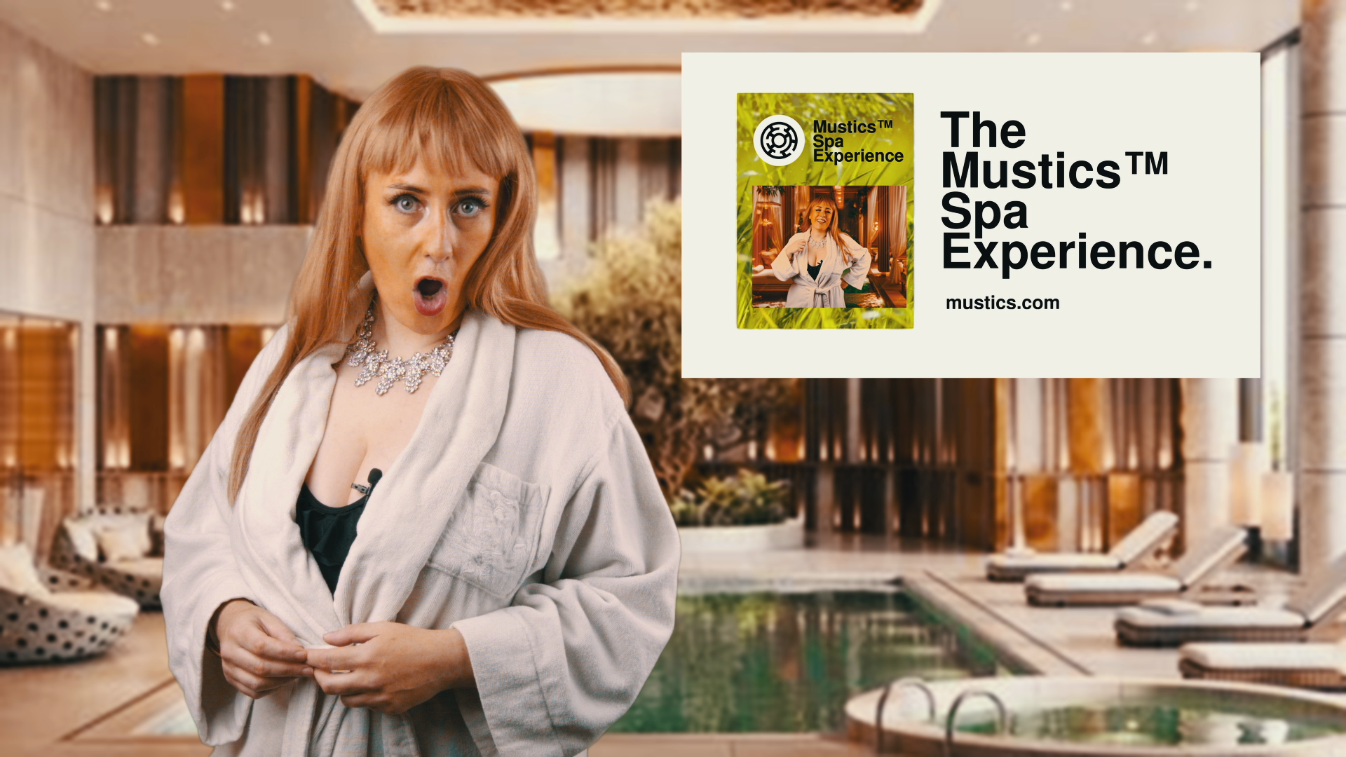 Synergy Myers presents one of her Spa reviews, in front of a luxurious pool. 